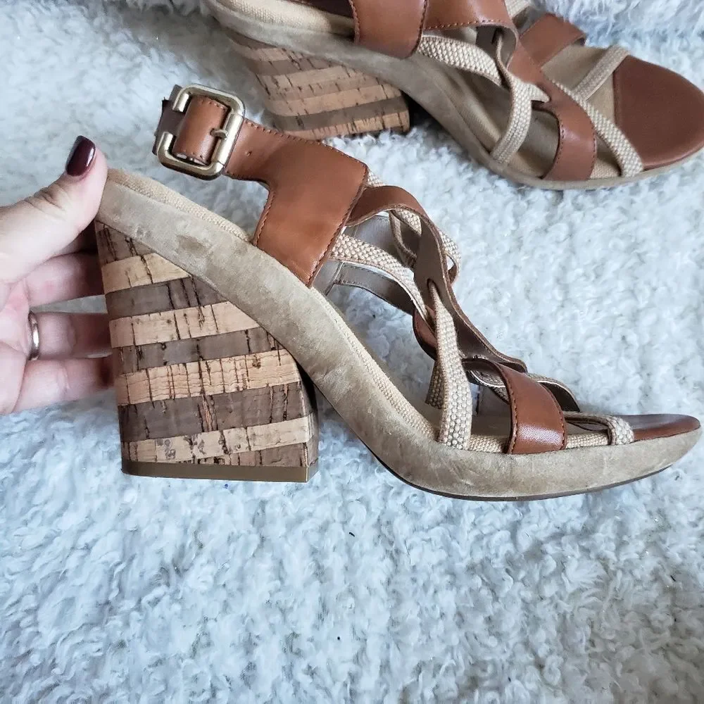 Gunmetal Leather Strappy Chunky Wedge Sandals‎
